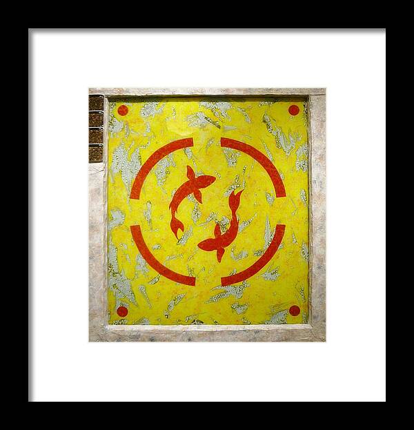 Yellow Framed Print featuring the glass art The Fishes by Christopher Schranck