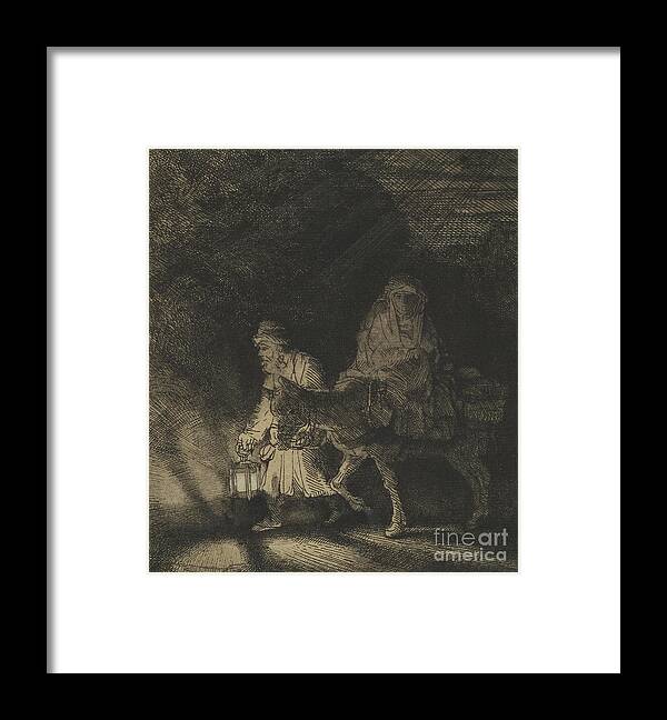 Rembrandt Framed Print featuring the drawing The Flight into Egypt, a Night Piece, 1651 by Rembrandt