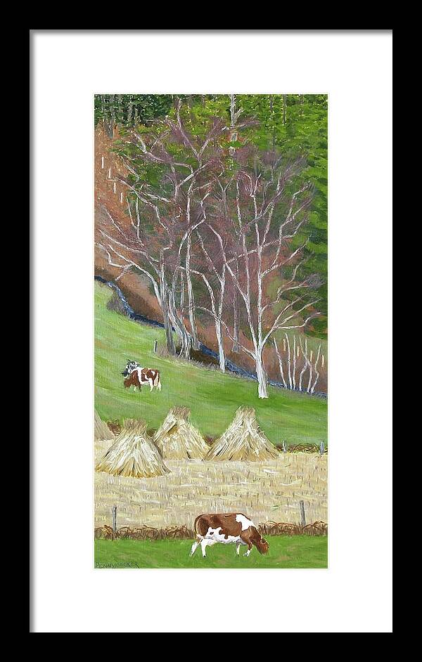 Landscape Framed Print featuring the painting The fodder's in the shock by Barb Pennypacker