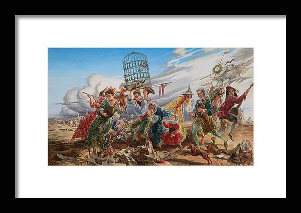 Russian Artists New Wave Framed Print featuring the painting The Funeral of Bird. From Triptych Procession by Maya Gusarina
