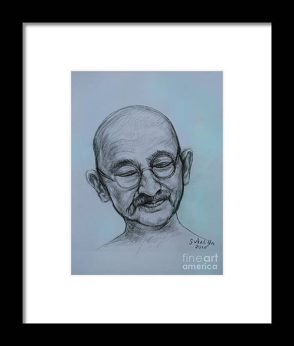 Head Framed Print featuring the drawing The Gandhi Head by Sukalya Chearanantana