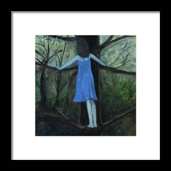 Girl Framed Print featuring the painting The Girl in the Blue Dress by Tone Aanderaa