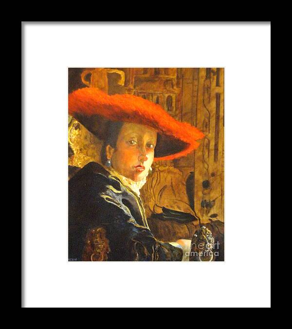 Masterworks Copy Framed Print featuring the painting THE GIRL WITH THE RED HAT after Jan Vermeer by Dagmar Helbig