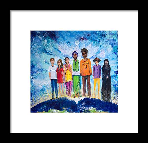 Global Family Framed Print featuring the painting The Global Family by Sarabjit Singh