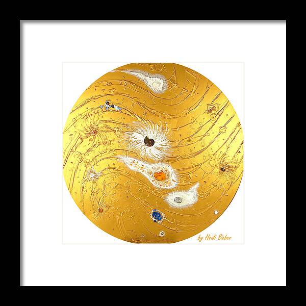 The Golden Peace Flow Of Creation Framed Print featuring the relief The golden flow of creation by Heidi Sieber