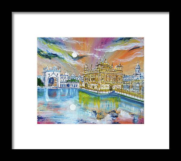 Sikh Temple Framed Print featuring the painting The Golden Temple by Laura Hol Art