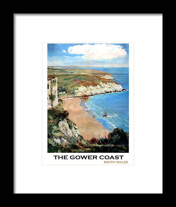 The Gower Coast Framed Print featuring the painting The Gower coast, South wales, travel poster by Long Shot