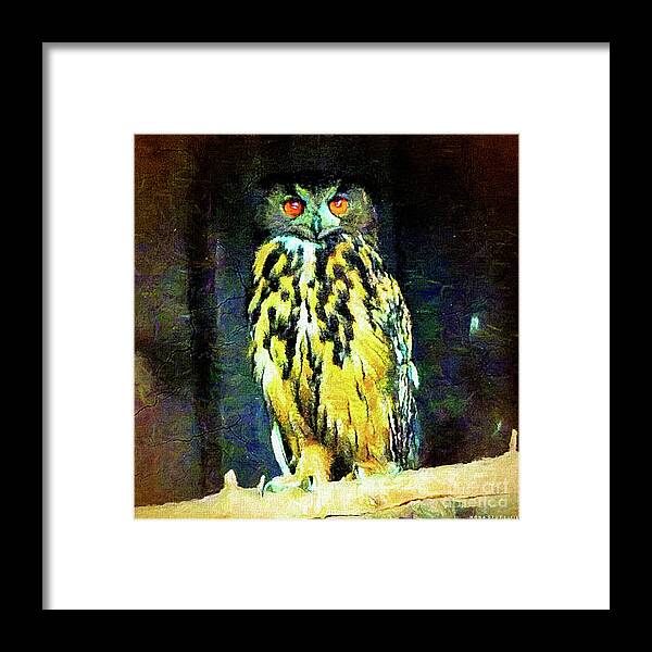 Mona Stut Framed Print featuring the mixed media Majestic Great Horned Owl Bubo Bubo by Mona Stut