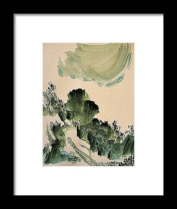 Gouache Abstract Painting Framed Print featuring the painting The Green Cliffs with a Cloud by Nancy Kane Chapman