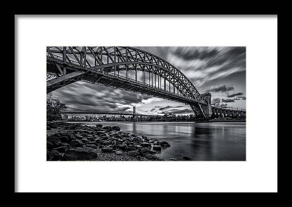 Hell Gate Bridge Framed Print featuring the photograph The Hell Gate BW by John Randazzo