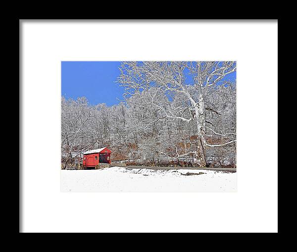 Henry Bridge Framed Print featuring the photograph The Henry Bridge After A Late Winter Snow by Digital Photographic Arts