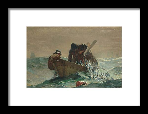 The Herring Net Framed Print featuring the painting The Herring Net by Winslow Homer 1885 by Movie Poster Prints