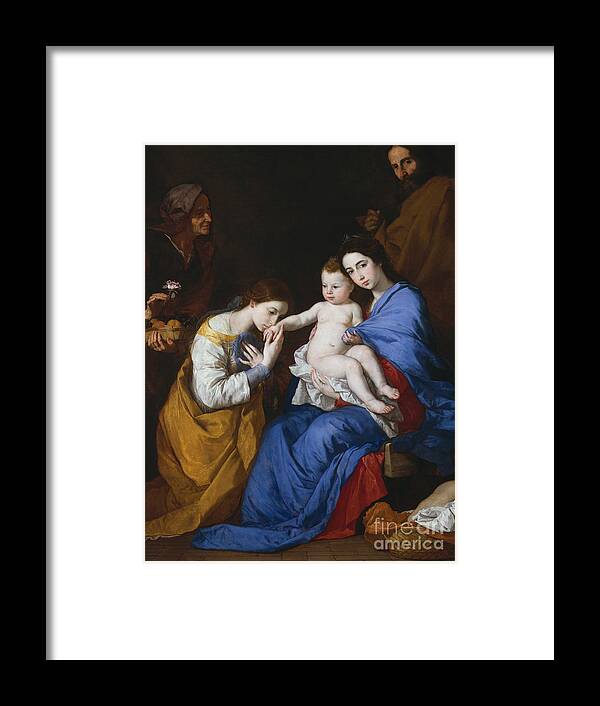 Ribera Framed Print featuring the painting The Holy Family with Saints Anne and Catherine of Alexandria, 1648 by Jusepe de Ribera