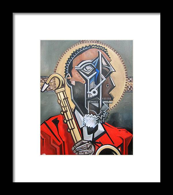 Albert Ayler Abstract Jazz Portrait Saxophone Framed Print featuring the painting The Holy Ghost by Martel Chapman