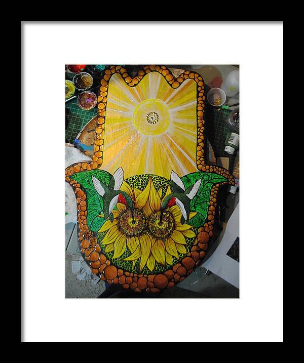 Sunflowers Framed Print featuring the painting The HummerSun Hamsa by Patricia Arroyo
