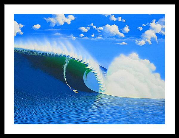 Surfing Framed Print featuring the painting Cortes 100-Foot Barrel by John Kaelin