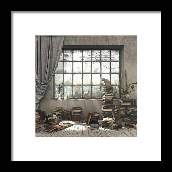 Books Framed Print featuring the digital art The Introvert by Cynthia Decker