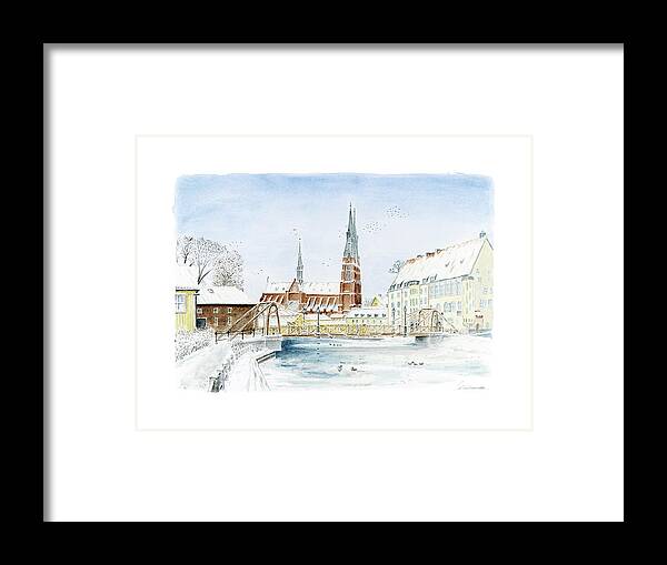 Fyris_river Framed Print featuring the painting The Iron Bridge by Torbjorn Swenelius
