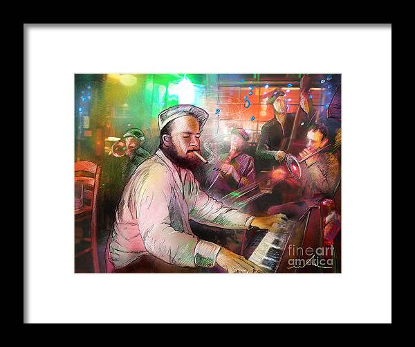 Jazz Framed Print featuring the painting The Jazz Vipers in New Orleans 04 by Miki De Goodaboom