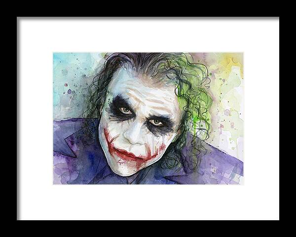 Dark Framed Print featuring the painting The Joker Watercolor by Olga Shvartsur