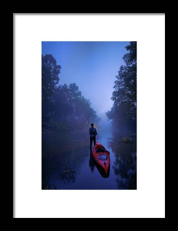 Kayak Framed Print featuring the photograph The journey starts before dawn by Robert Charity