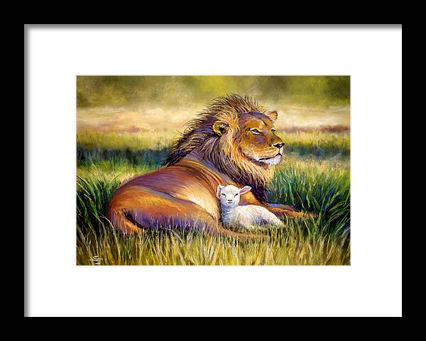 Lion And The Lamb Framed Print featuring the pastel The Kingdom of Heaven by Susan Jenkins