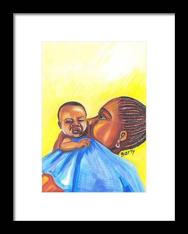 Portraits Framed Print featuring the painting The Kiss of A Mother in Senegal by Emmanuel Baliyanga