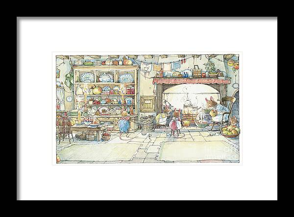 Brambly Hedge Framed Print featuring the drawing The Kitchen At Crabapple Cottage by Brambly Hedge