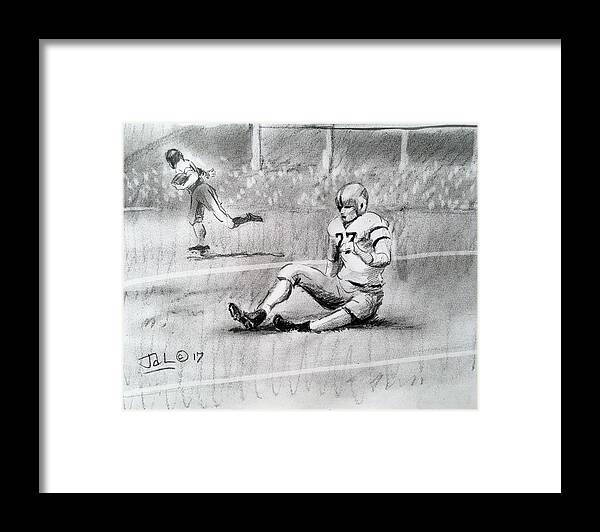 Retroimages Framed Print featuring the drawing The Last Goalline Defender by John DeLorimier