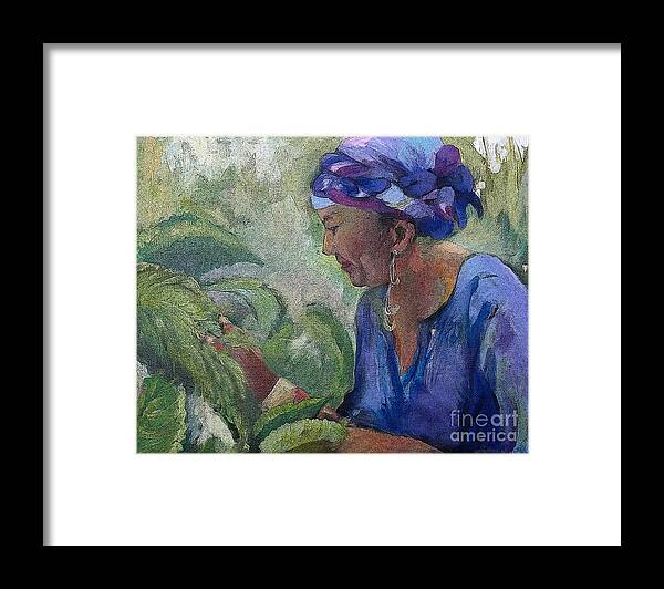 Figure Framed Print featuring the painting The Leaf Examiner by Mafalda Cento