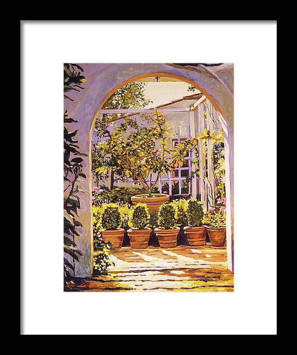 Gardens Framed Print featuring the painting The Lemon Tree Courtyard by David Lloyd Glover