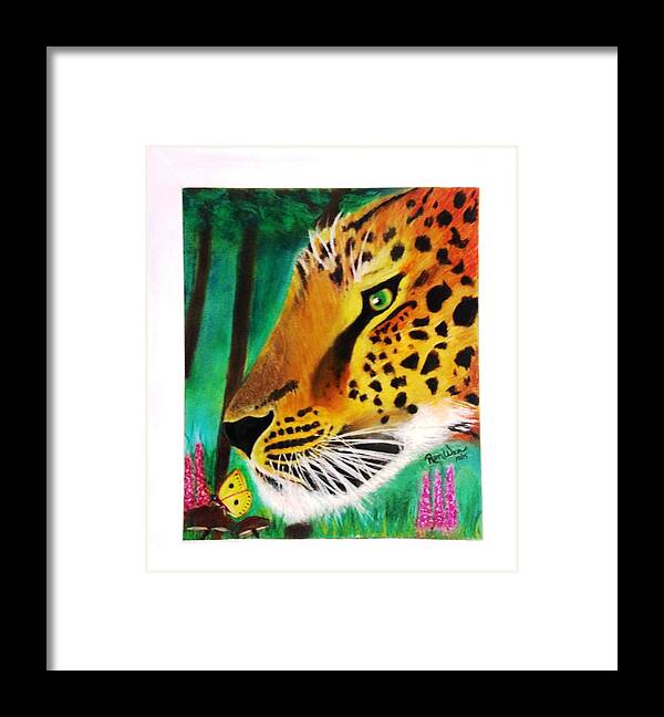 Leopard Framed Print featuring the painting The Leopard and the Butterfly by Renee Michelle Wenker
