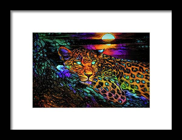 The Leopard On The Tree Framed Print featuring the mixed media A Leopard on the tree by Lilia D