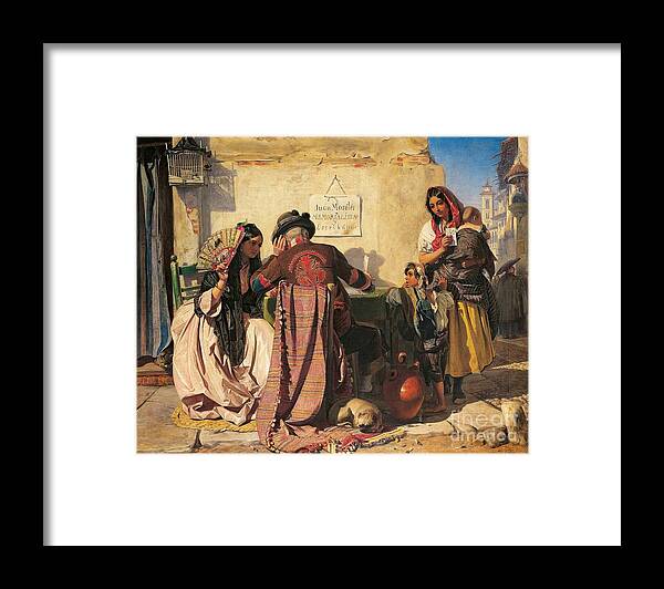 John Phillip . The Letter Writer Of Seville 1854 Framed Print featuring the painting The Letter Writer of Seville by MotionAge Designs