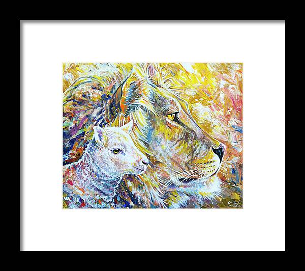 Lion Framed Print featuring the painting The Lion and the Lamb by Aaron Spong