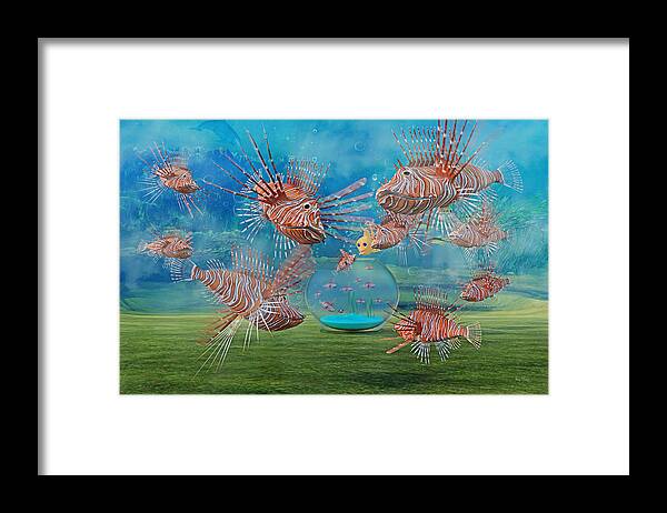 Lion Framed Print featuring the digital art The Little Fish by Betsy Knapp