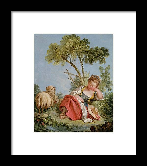 Shepherdess Framed Print featuring the painting The Little Shepherdess by Francois Boucher