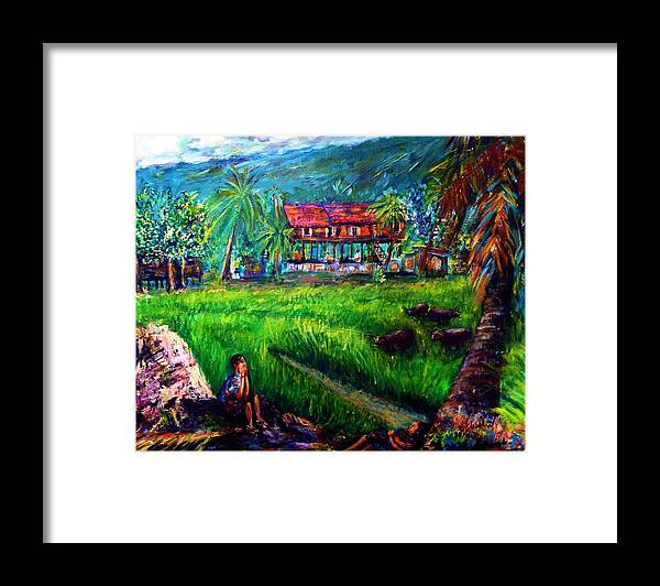 Traditional Framed Print featuring the painting The local people's life of Nakornnayok by Wanvisa Klawklean