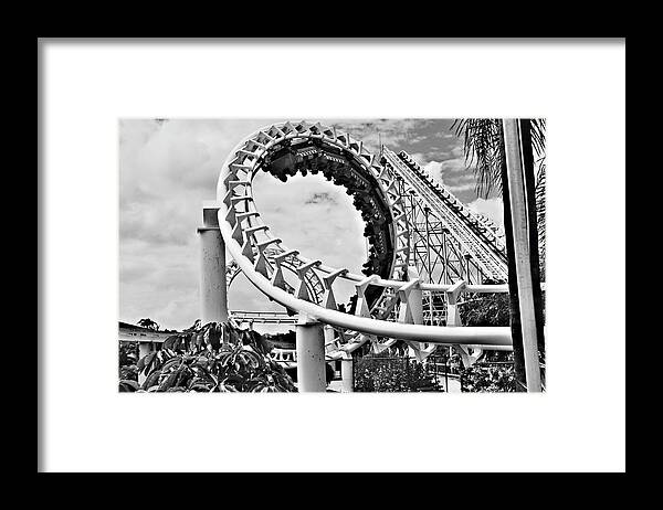 Roller Coaster Framed Print featuring the photograph The Loop Black and White by Douglas Barnard