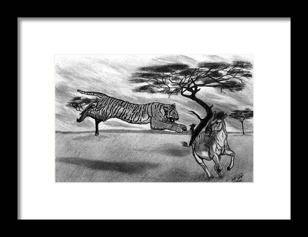The Lunge Framed Print featuring the drawing The Lunge by Peter Piatt
