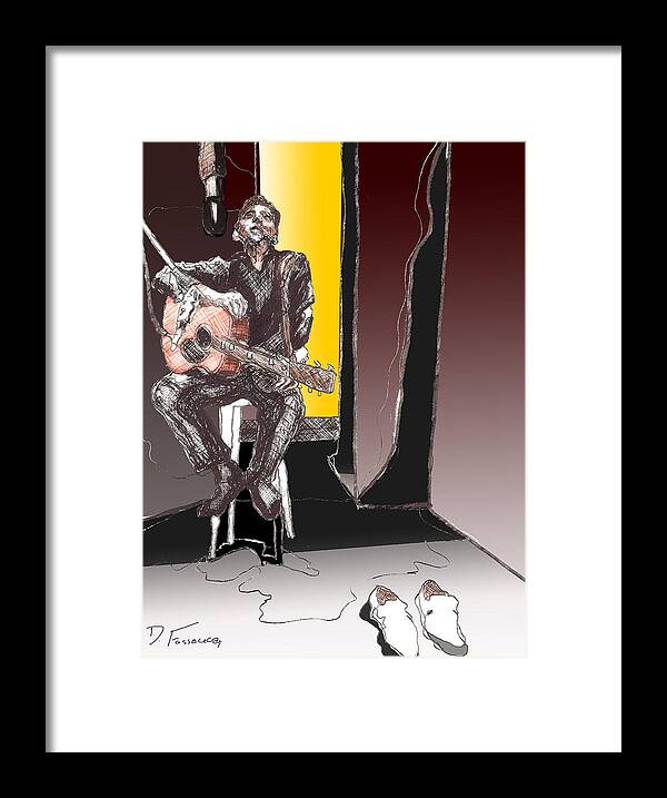 Acoustic Guitar Framed Print featuring the digital art The Man In Black by David Fossaceca
