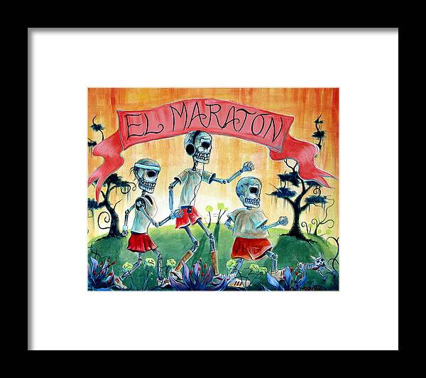 Day Of The Dead Framed Print featuring the painting The Marathon by Heather Calderon