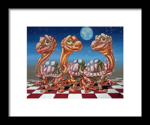 The March Framed Print featuring the painting The march of lunar turtles by Victor Molev