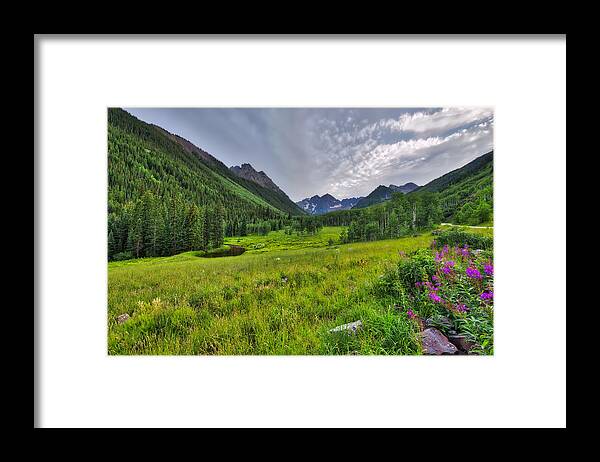 Maroon Bells Framed Print featuring the photograph The Maroon Bells - Maroon Lake - Colorado by Photography By Sai