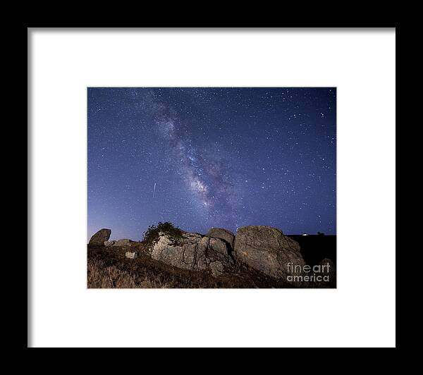 Milky Way Framed Print featuring the photograph The Milky Way And A Meteor by Mimi Ditchie