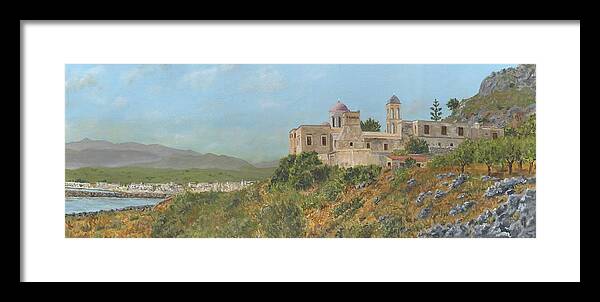 Crete Framed Print featuring the painting The Monastery of Gonia Kolymbari Crete by David Capon