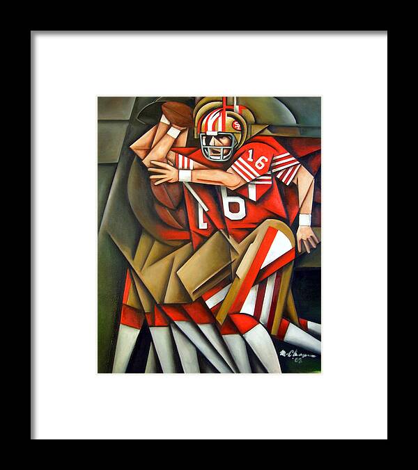 Joe Montana Football Quarterback Sports San Francisco 49ers Red Framed Print featuring the painting The Monongahelan by Martel Chapman