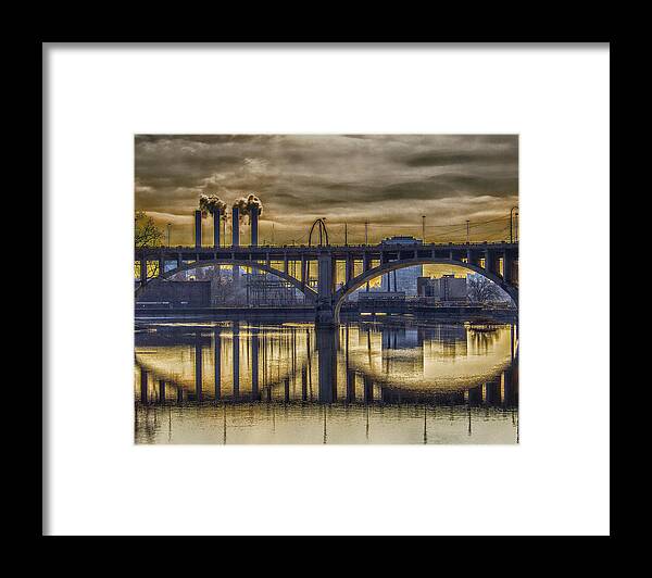 Minneapolis Framed Print featuring the photograph The Mood Through the Third Avenue Bridge by Bill and Linda Tiepelman