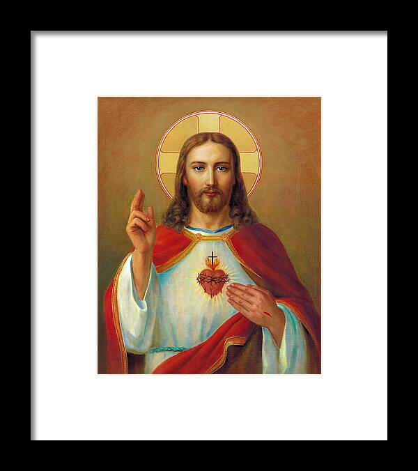 Sacred Heart Framed Print featuring the painting The Most Sacred Heart Of Jesus by Svitozar Nenyuk