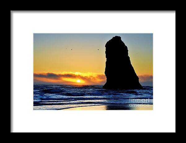 Beautiful-cannon Beach-scenic-ocean Sunset-sunsets-oregon-landscape-scenicsunsets-pacific Northwest Framed Print featuring the photograph The Needles at Cannon Beach by Scott Cameron